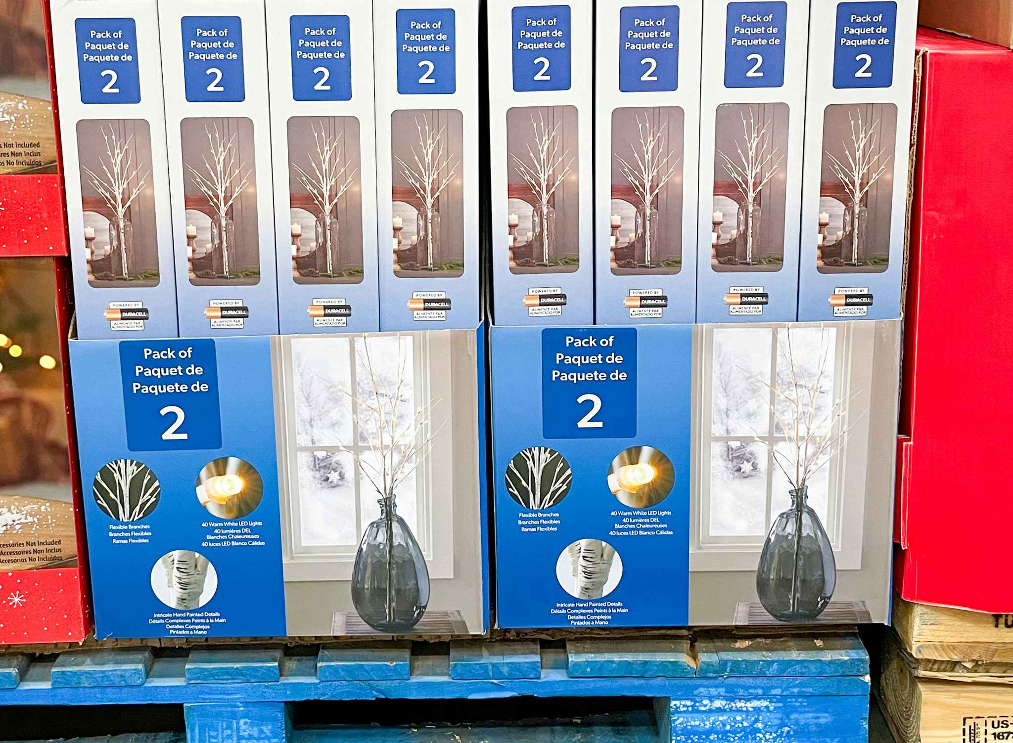 led light up branches in a box on the sales floor at costco
