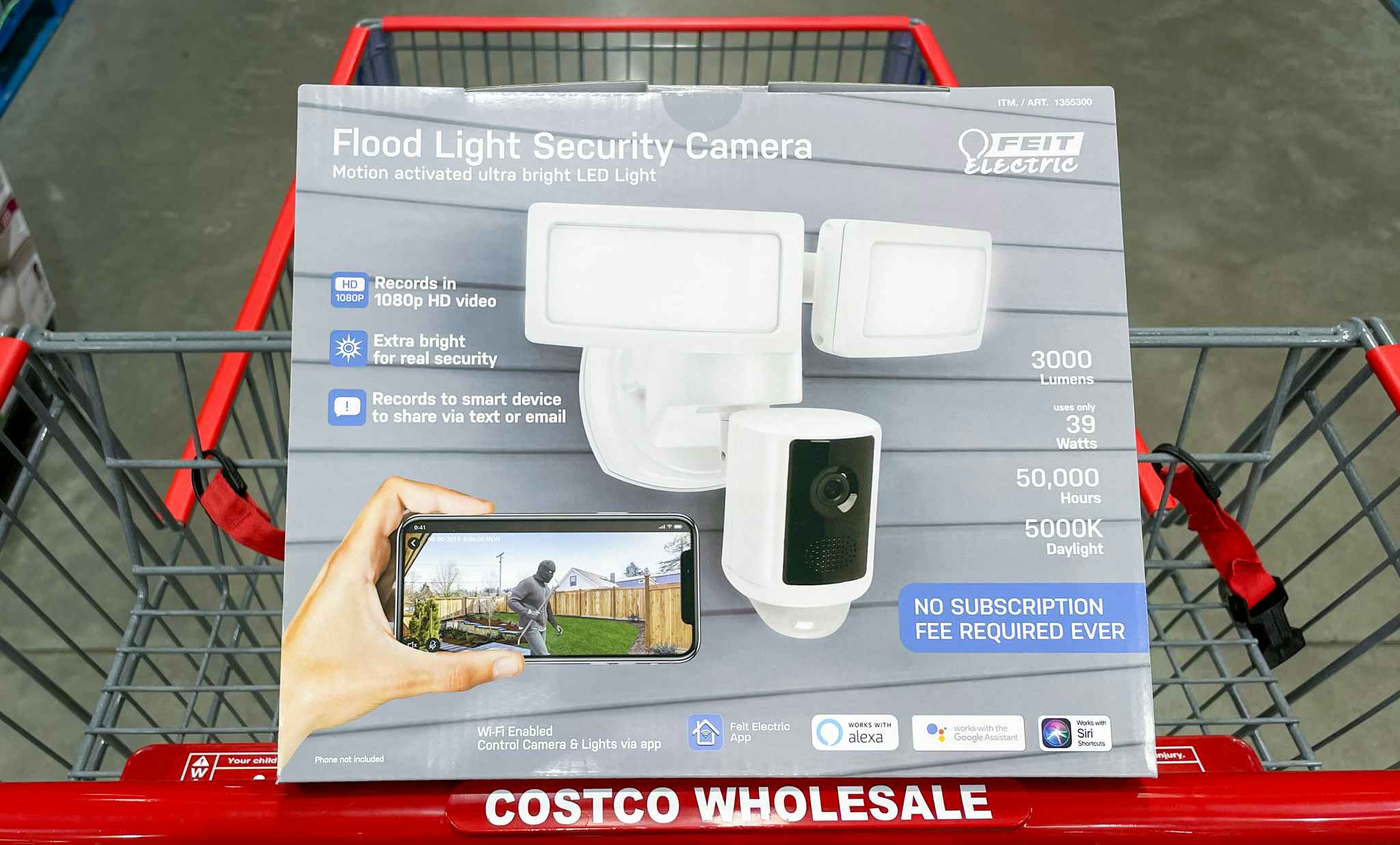 feit electric security camera in a box in a cart at costco
