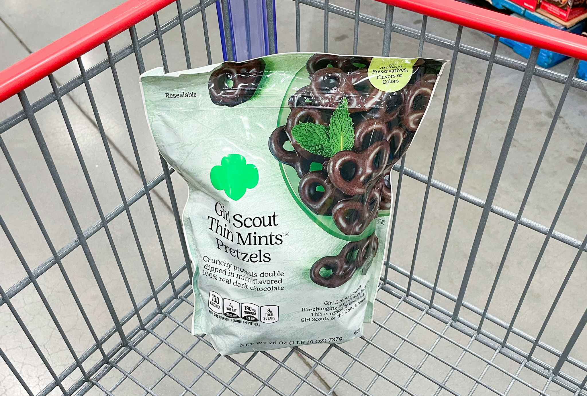 thin mints in a cart at costco
