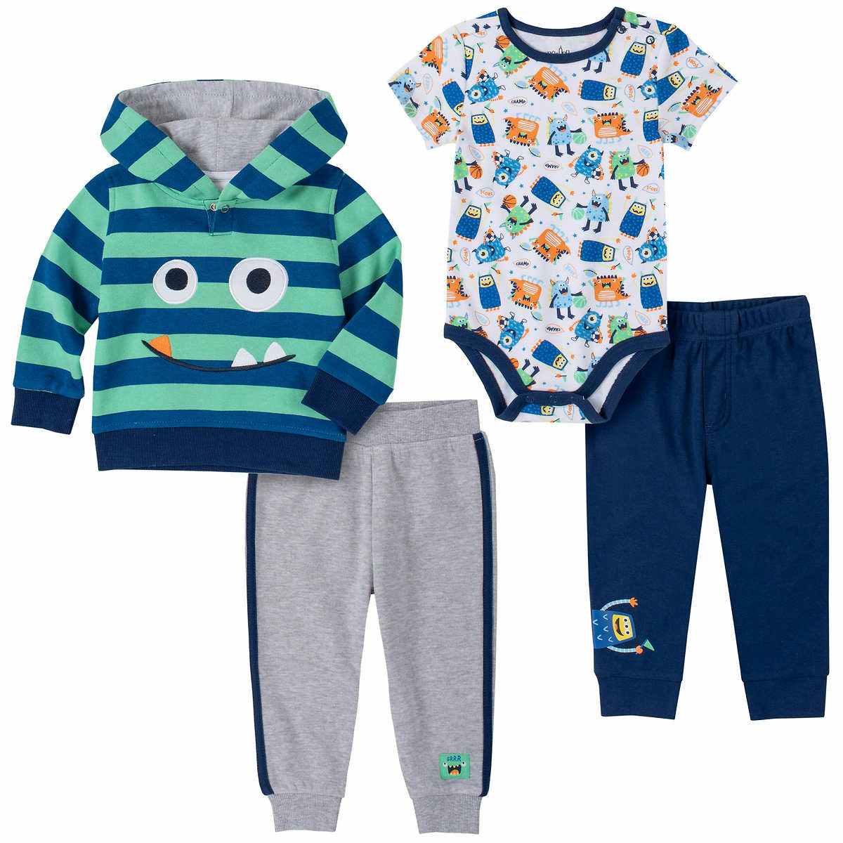 4 piece infant clothing set with monsters