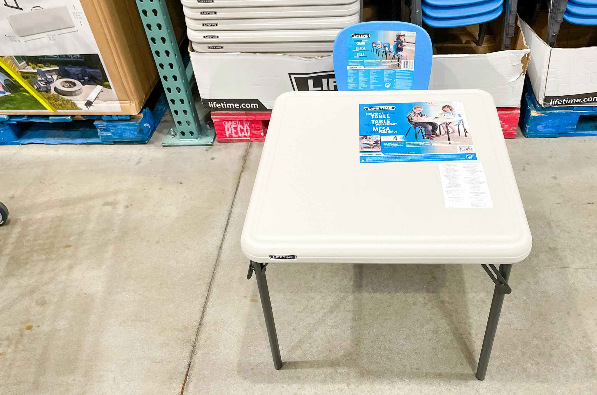 kid's table and cjair on the sales floor at costco