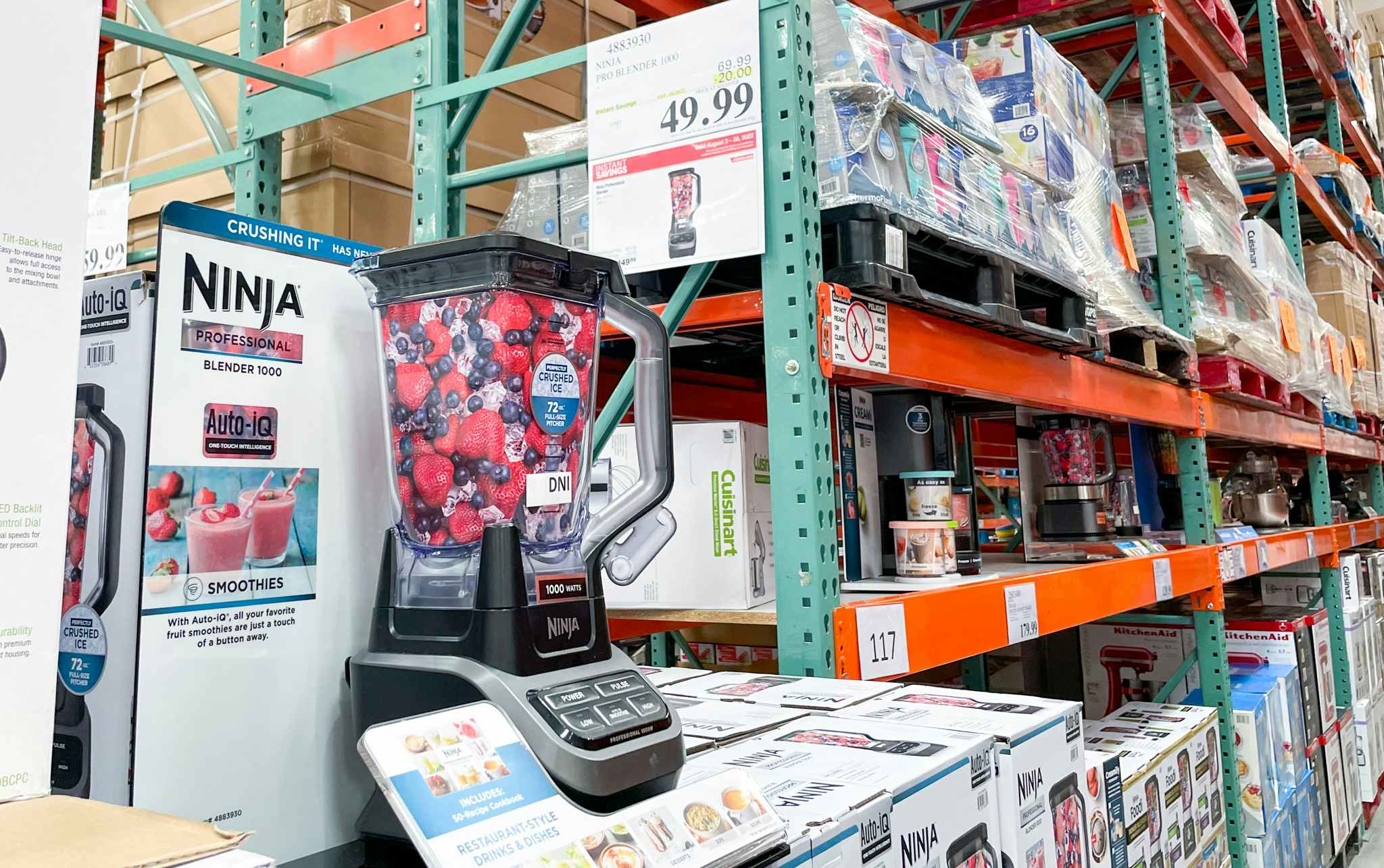 blender on display at costco with sale sign
