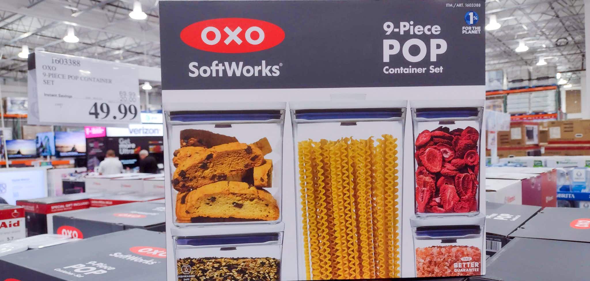 container set in a box near sales sign at costco
