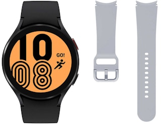 samsung galaxy watch4 on a white background with extra watch band 
