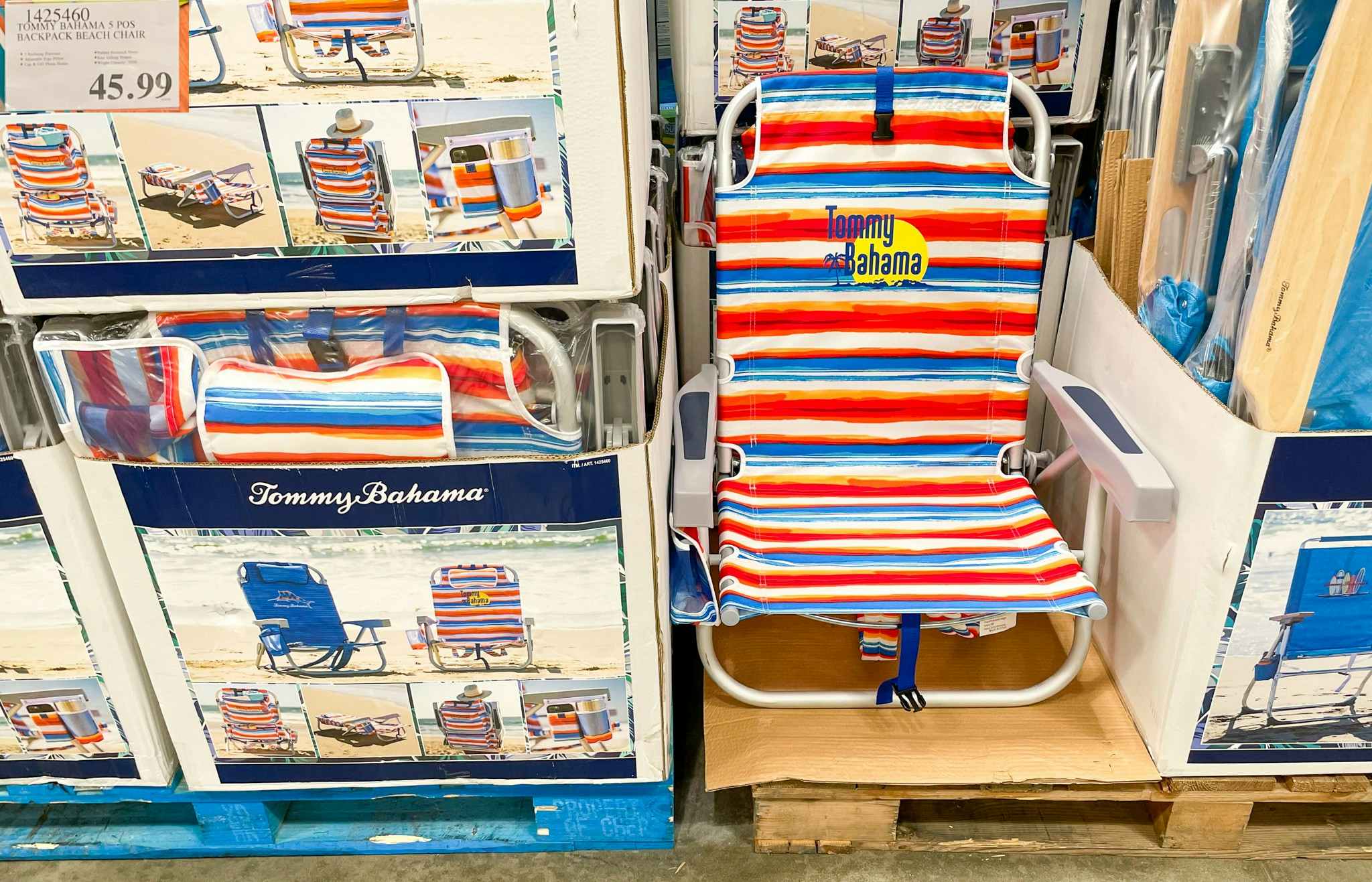 beach chair on sale floor with sale sign at costco