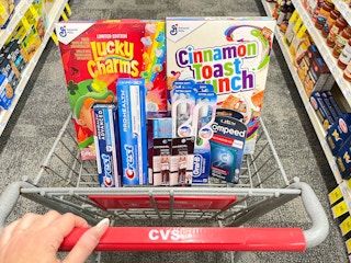 general mills, oral-b, crest, compeed, and covergirl haul in cvs shopping cart