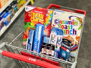 general mills, oral-b, crest, compeed, and covergirl haul in cvs shopping cart