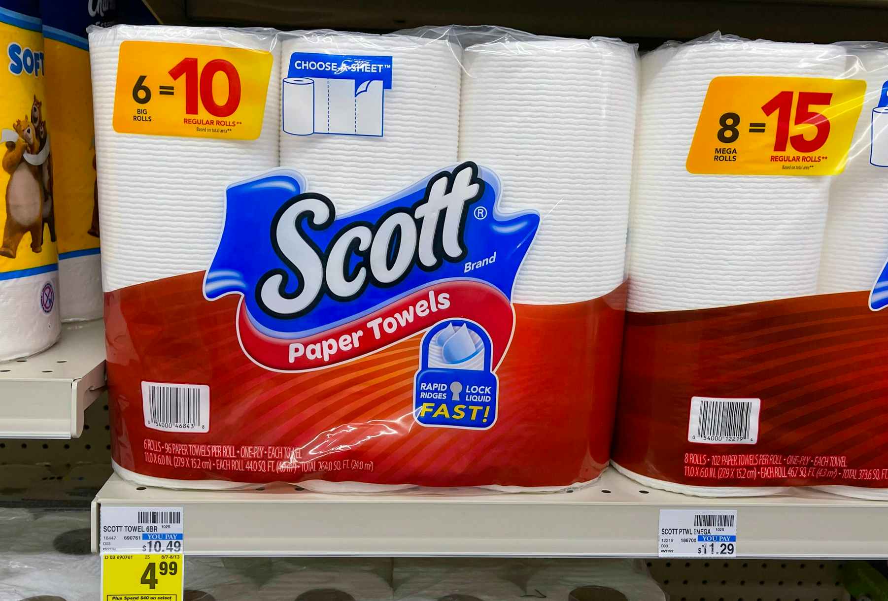 scott paper towels on shelf with sale tag