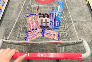 baby ruth, covergirl, crest, and oral-b in cvs shopping cart