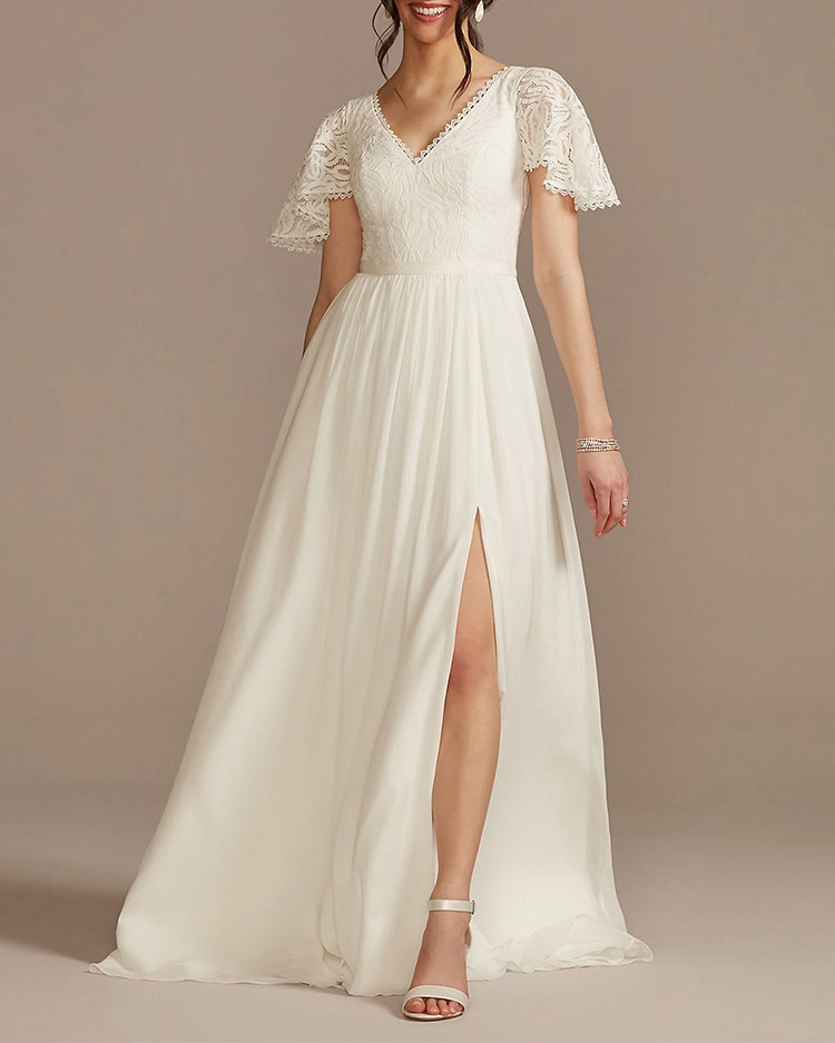 David's Bridal Poshmark DB Studio lace wedding dress model