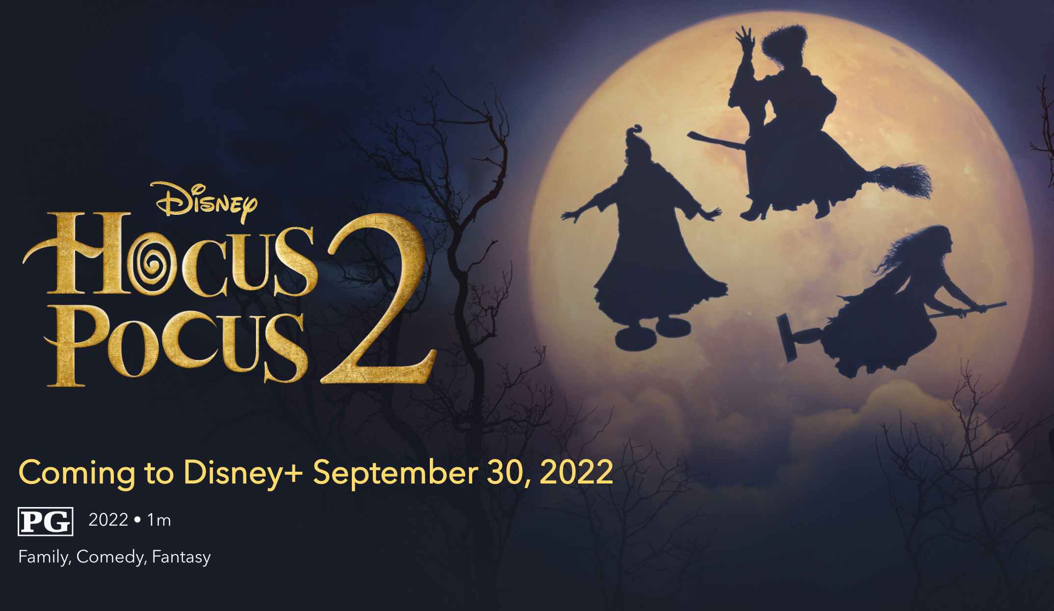 The thumbnail banner for Hocus Pocus 2 on Disney Plus showing the release date as September 30th 2022