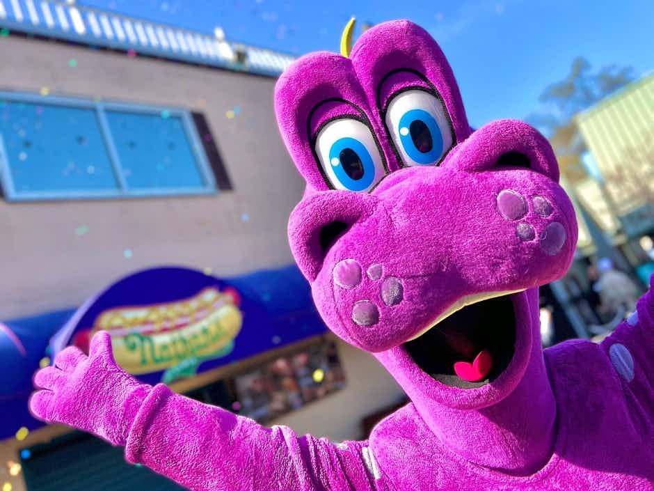 A close up on the Dutch Wonderland mascot, Duke.