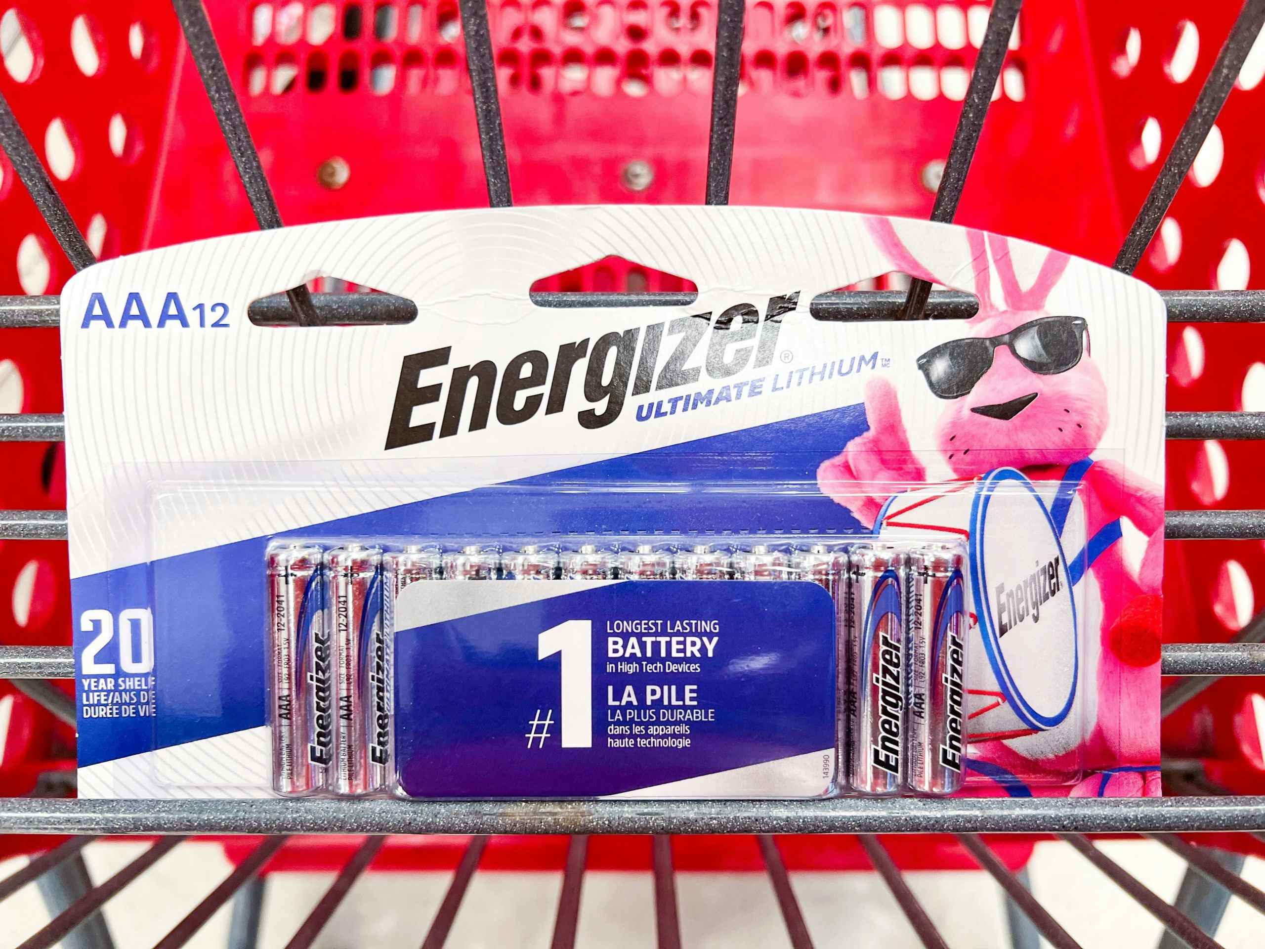 Energizer batteries in package inside Target shopping cart