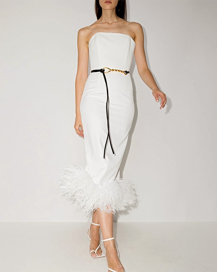 Farfetch 16Arlington Feather-Trim wedding dress model