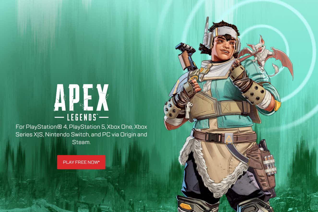 Apex Legends a free online game with character in armor with weapons on their back. 