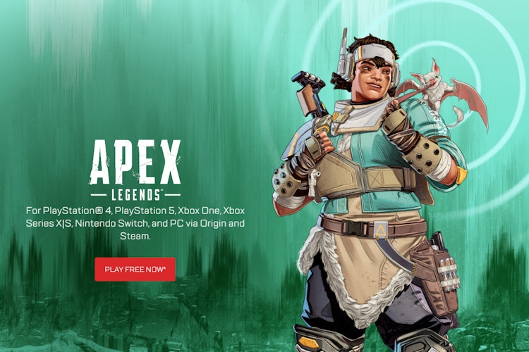 Apex Legends a free online game with character in armor with weapons on their back. 