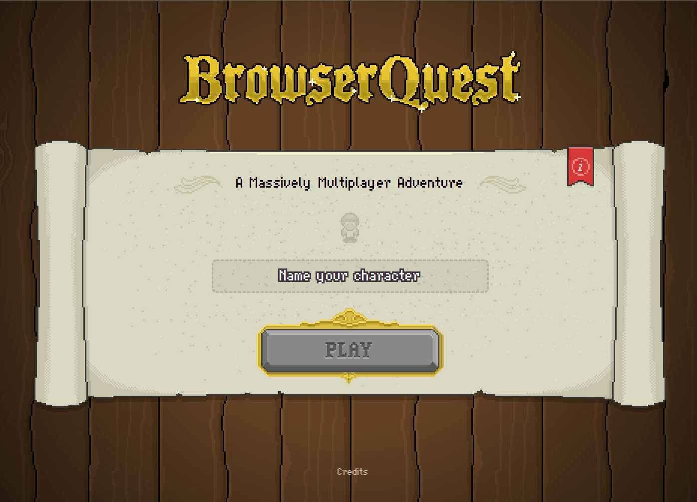 the online game BrowserQuest with a scroll that says name your character search box and a start button.