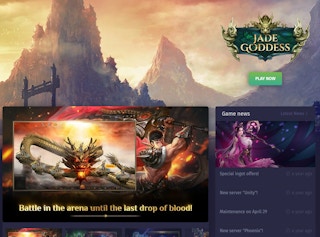 Jade Goddess online game with mountains in the background with a dragon and princess in the foreground.