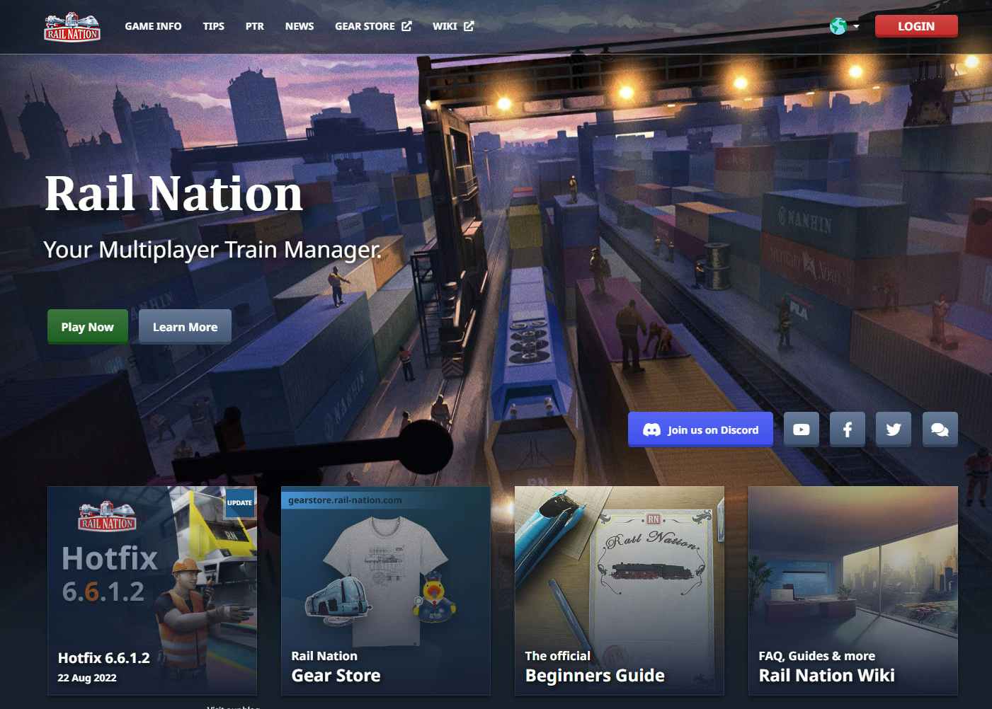 Rail Nation, an online game with rail cars and people standing near them.