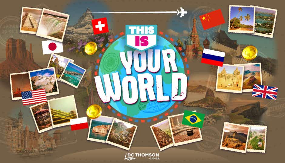 This Is Your World game with a world globe and flags from several countries including the Unites States and Britain.