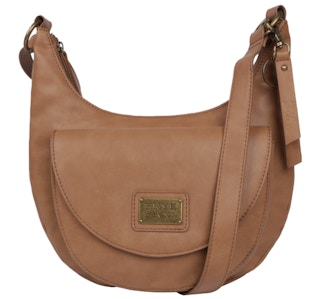 a brown leather hobo crossbody bag