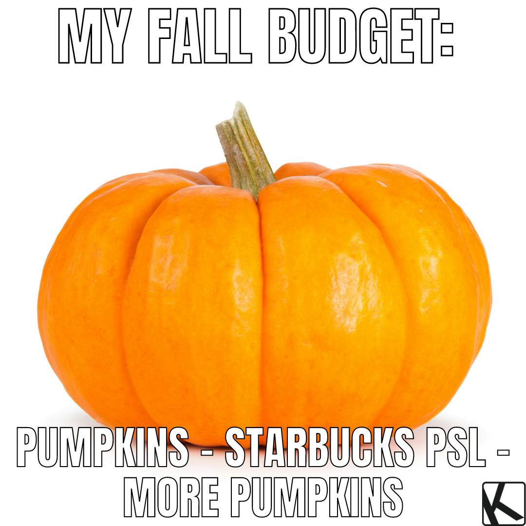 fall memes of pumpkin with fall budget