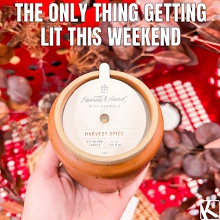 fall memes of hand holding Hearth & Hand harvest spice pumpkin