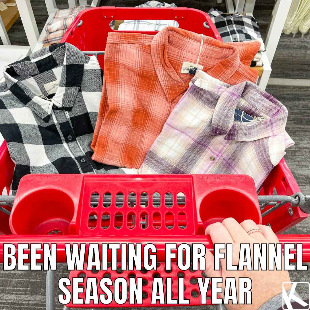 fall memes of target cart with flannel shirts