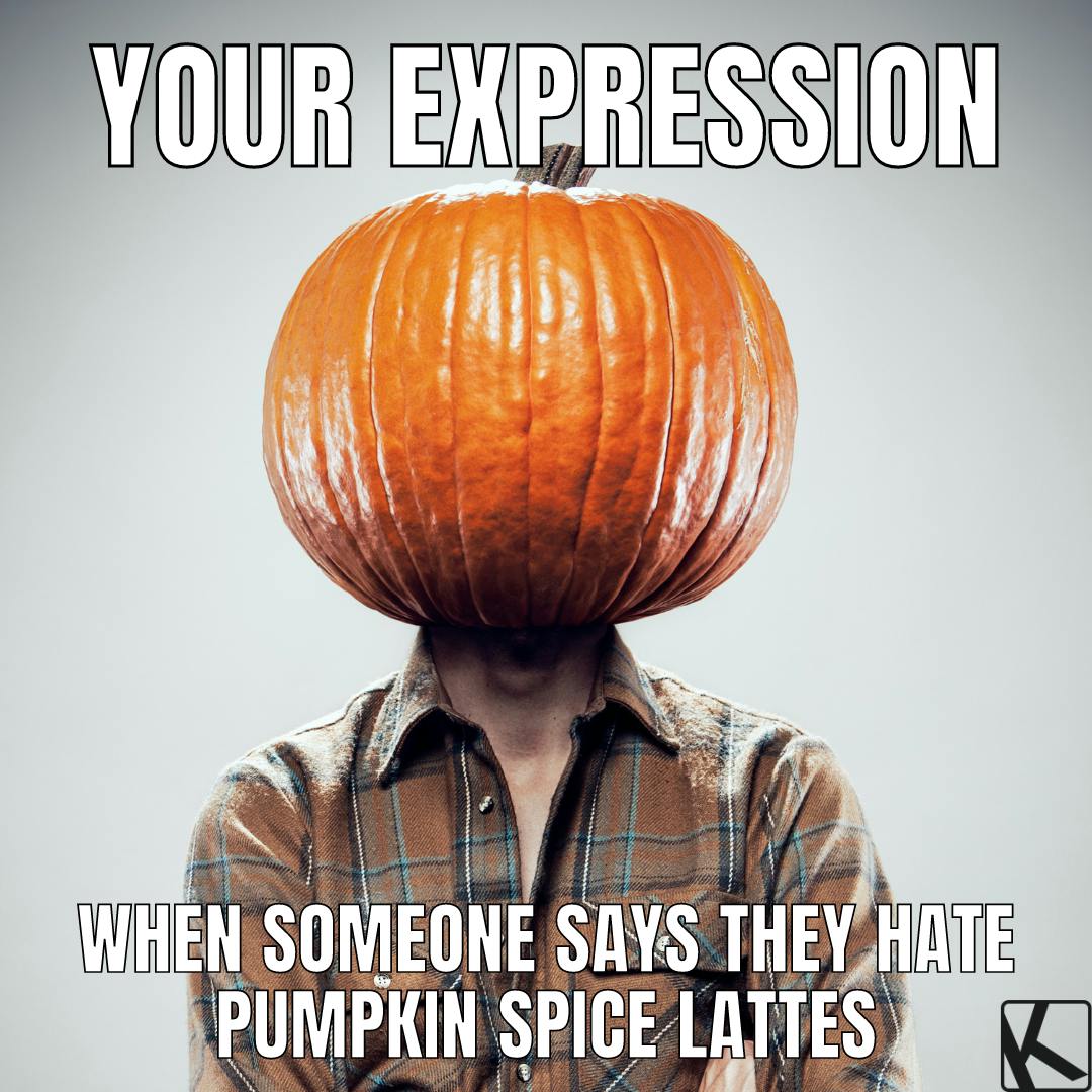 fall memes of man wearing pumpkin on head