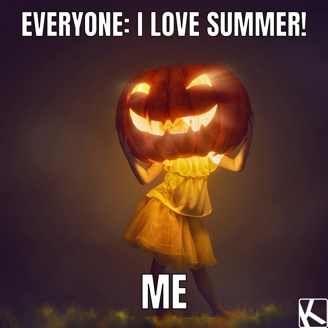 fall memes of girl wearing glowing pumpkin head