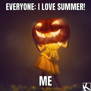 fall memes of girl wearing glowing pumpkin head