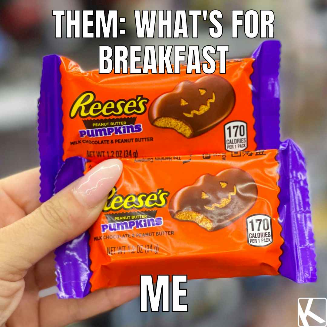 fall memes of Reese's peanut butter pumpkins candy