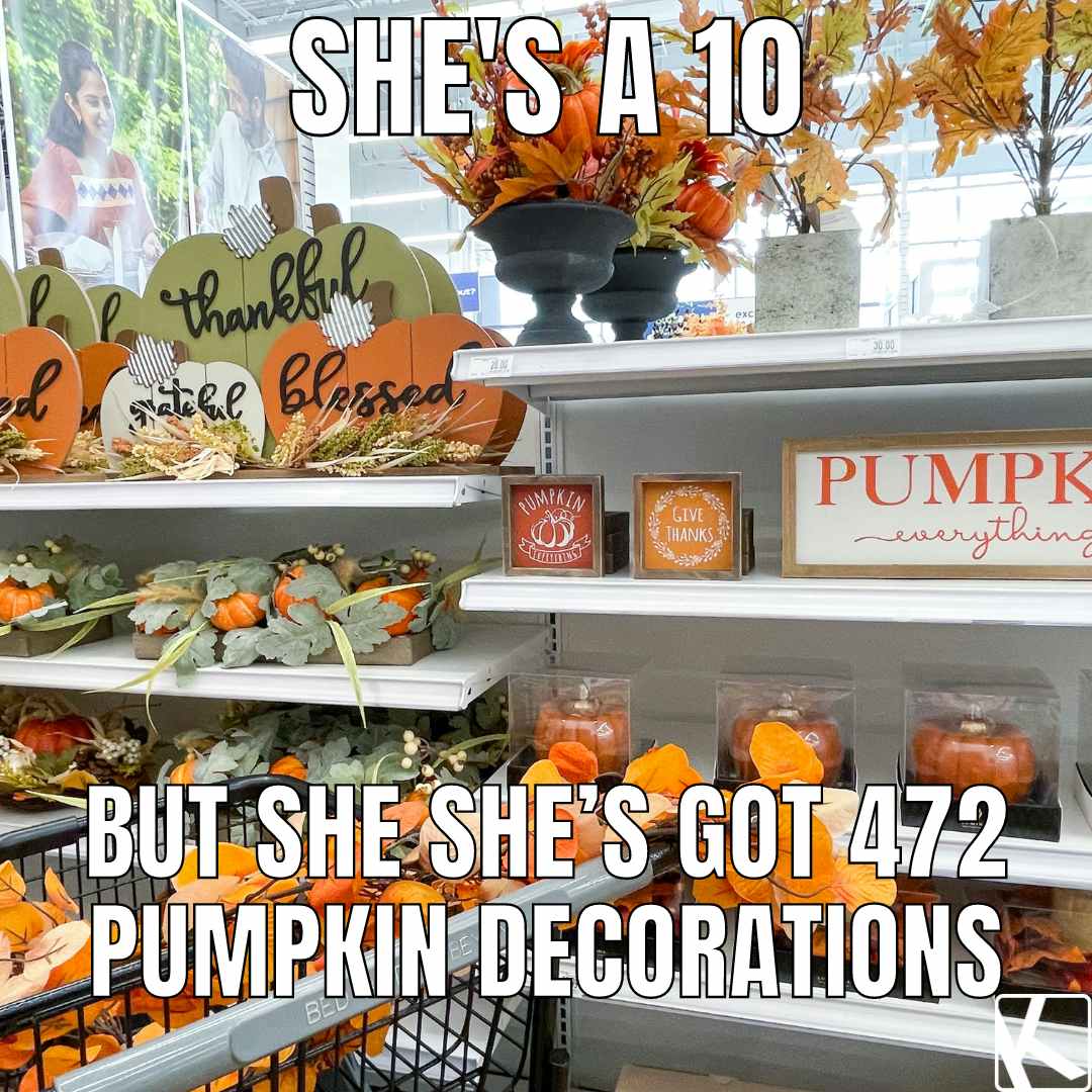fall memes of store shelves with autumn decor