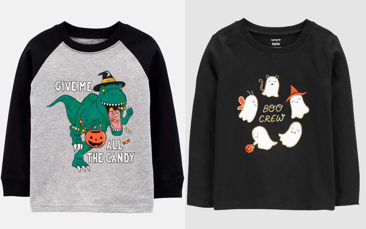 collage of two kids halloween shirts