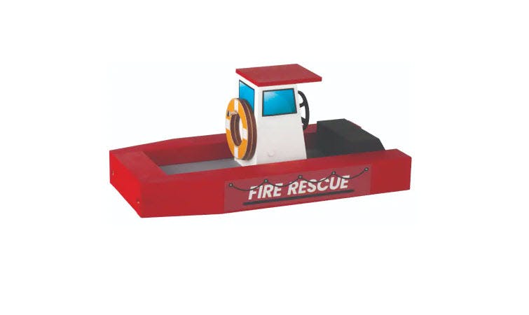 A Home Depot kids workshops kit wooden fire rescue boat.