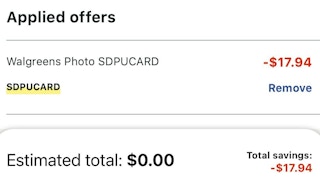 screenshot of photo code promo applying to cart