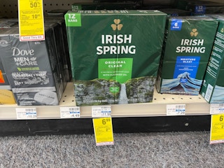 irish spring 12 count bars above cvs sales tag