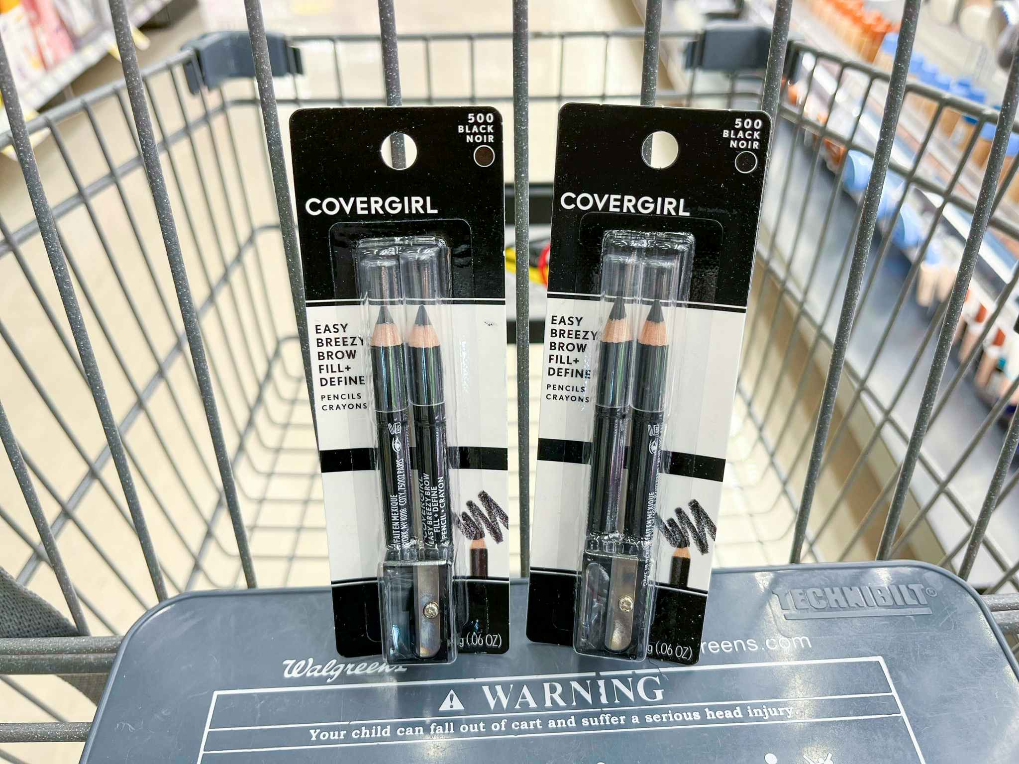 two packages of covergirl eyebrow pencils in shopping cart