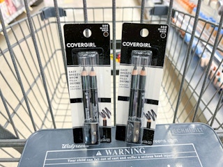 two packages of covergirl eyebrow pencils in shopping cart