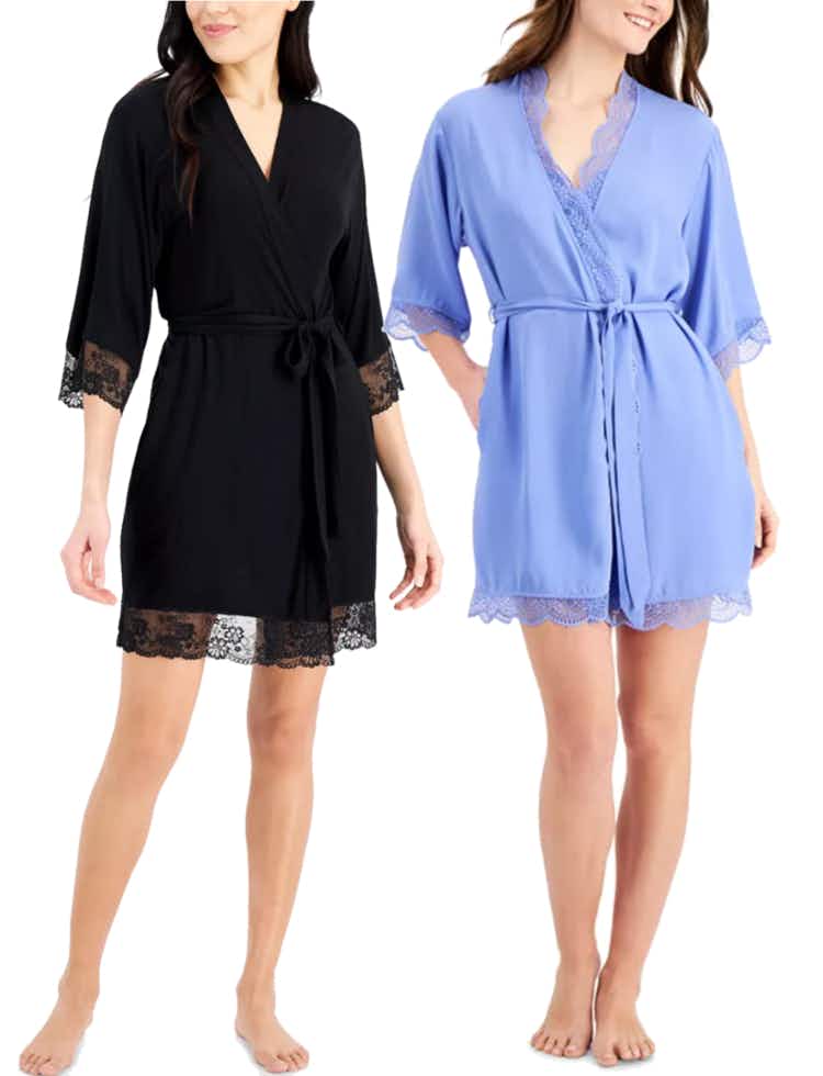 collage of short lace trimmed robes in black and blue