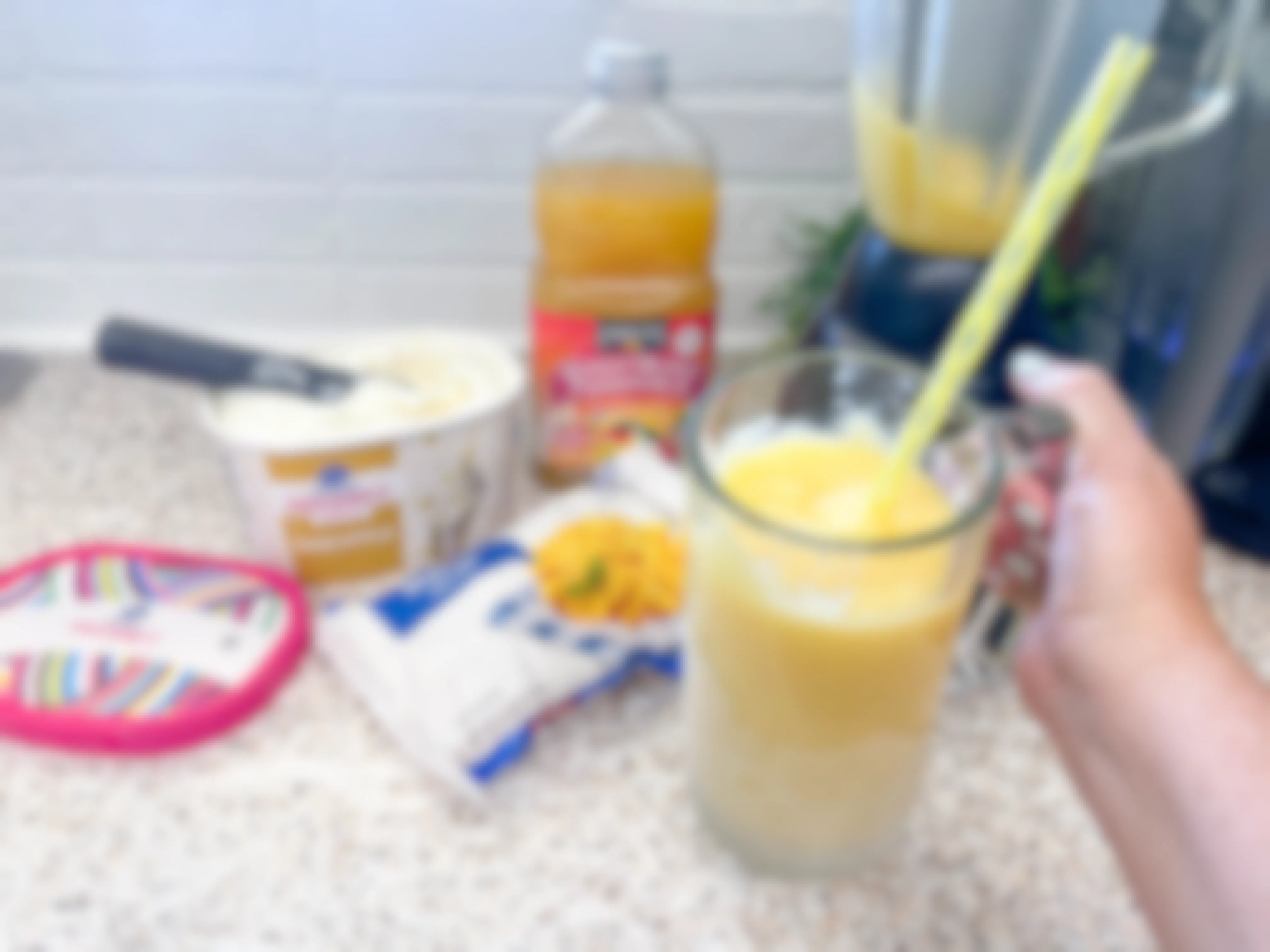 diy jamba juice smoothie with ingredients and a blender
