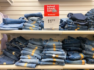 display of kids jeans on sale