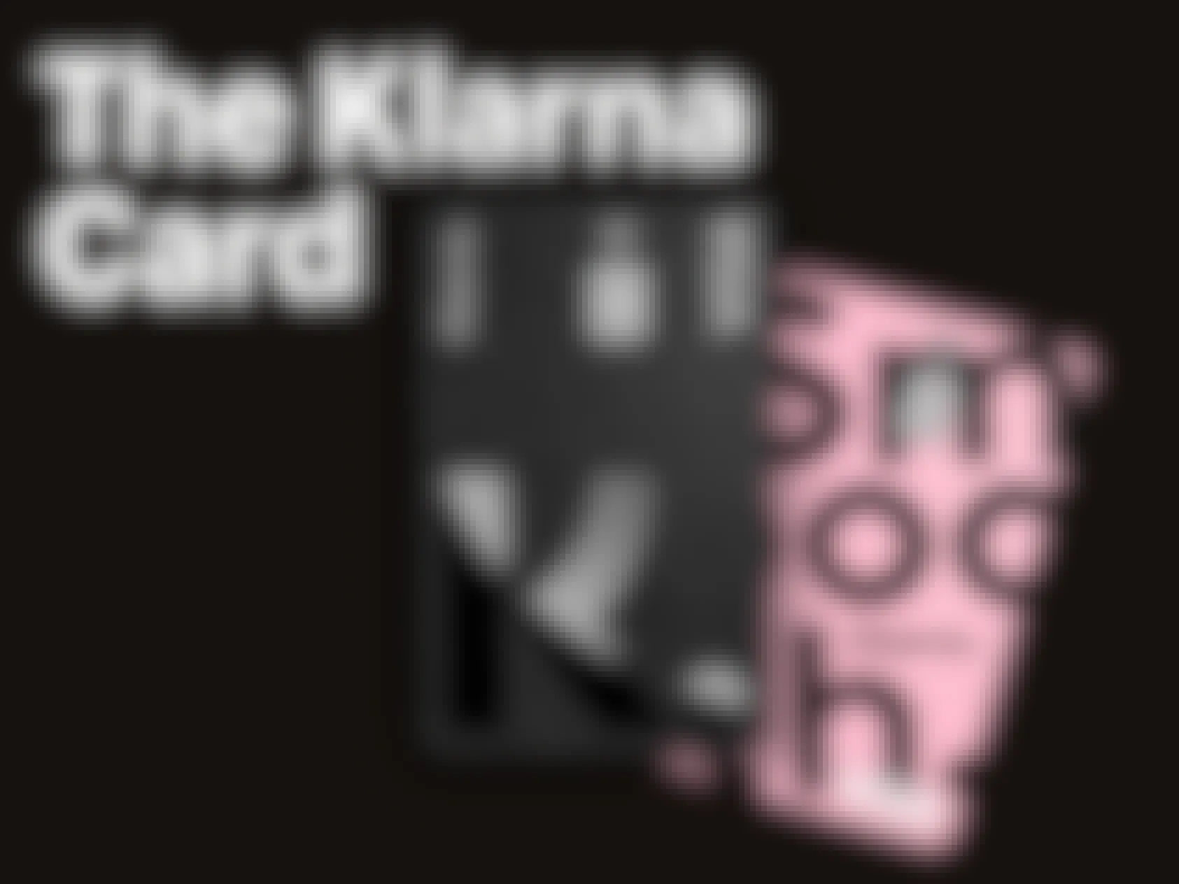 Klarna credit card graphic on a black background with the words The Klarna card in white beside it.