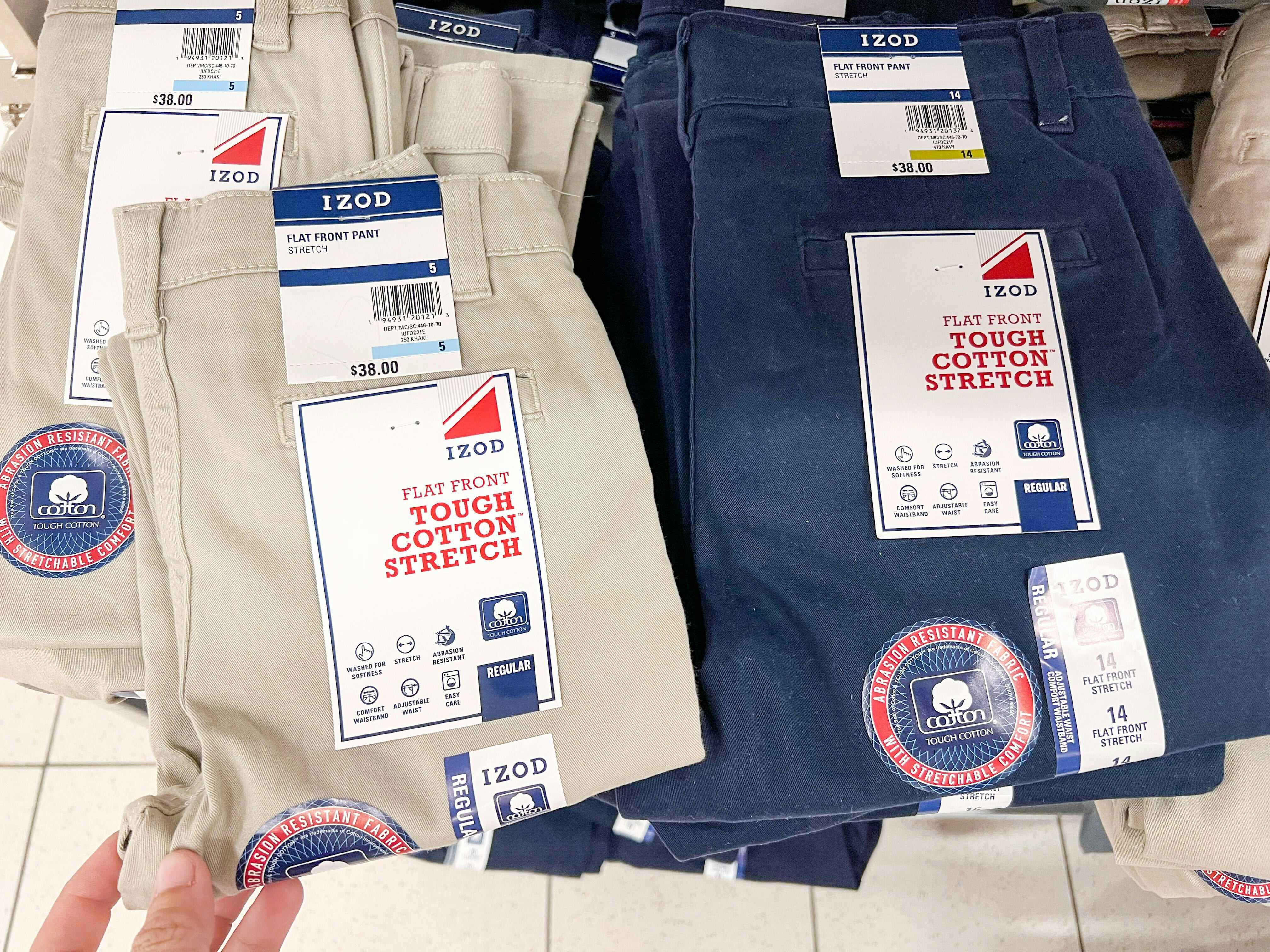 uniform pants on shelf