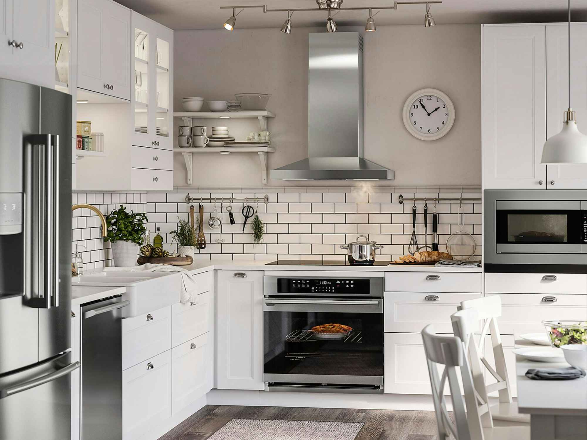 A kitchen with a wall-mounted range hood from IKEA