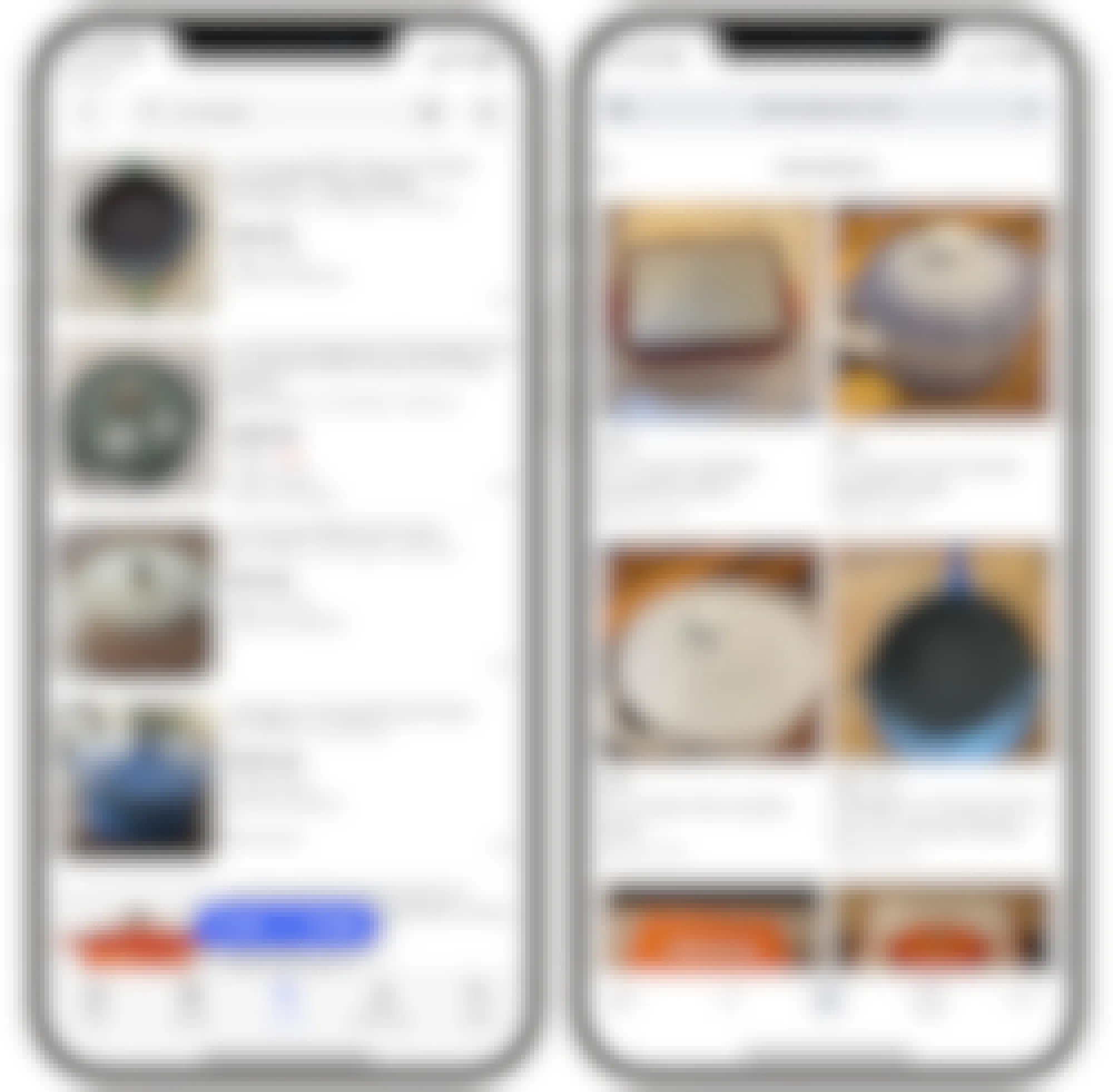 iPhones with results for Le Creuset products in eBay in Facebook Marketplace