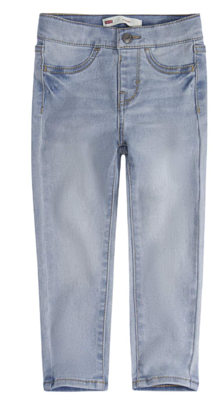 a pair of light wash levi's toddler jeggings