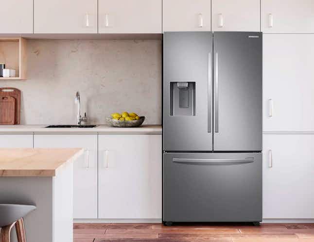 lifestyle stock photo of a Samsung refrigerator with french doors from Lowe's