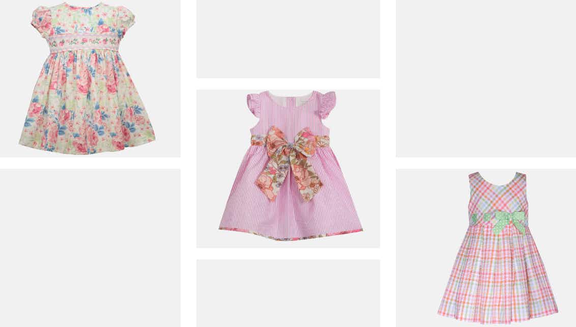 Collage of fancy pink baby dresses 