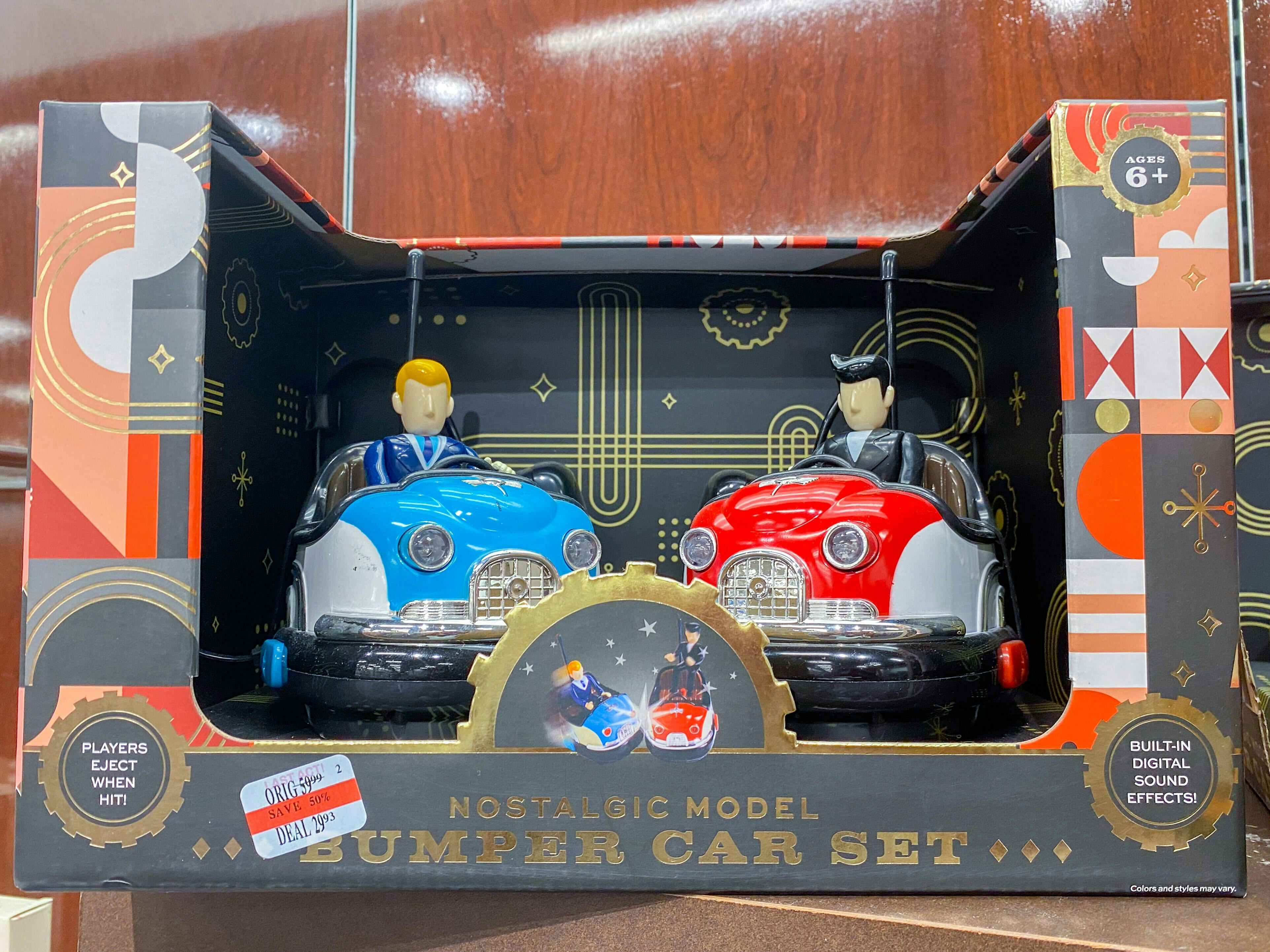 a bumper car toy set in its box